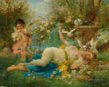 ange floral et Nu Hans Zatzka Peinture à l'huile